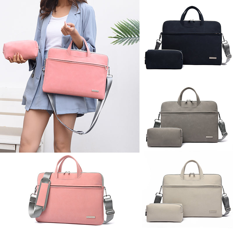PU Leather Laptop Bag & Shoulder Briefcase | Waterproof | Removable Strap | 13.3”, 14” & 15.6” | Business & Travel | Black, Dark Grey, Grey & Pink