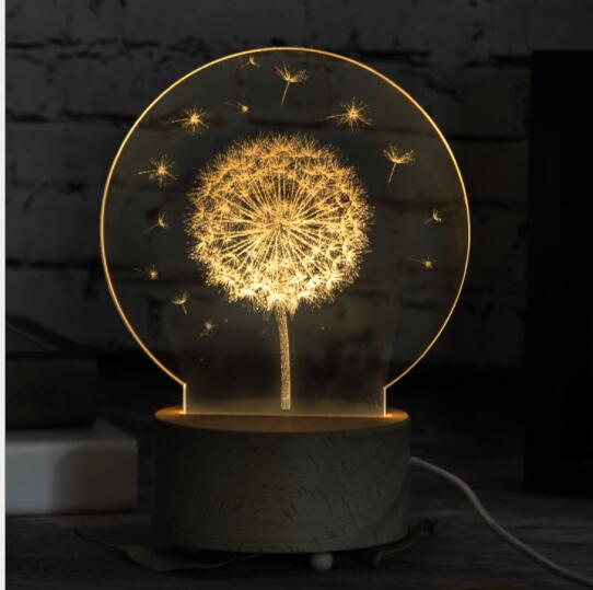 Acrylic LED Night Light with Remote Control | USB | ≤36V | 210×150mm | 10,000hr | Dandelion, Deer, Earth, Good Night & Moon | Bedroom & Home Decor