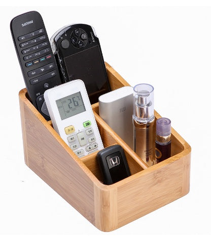 Bamboo Desktop Storage & Organiser Box | Natural Bamboo | Rounded Corners | Multi-Compartment | Desk Tidy | Home & Office | 3 Sizes