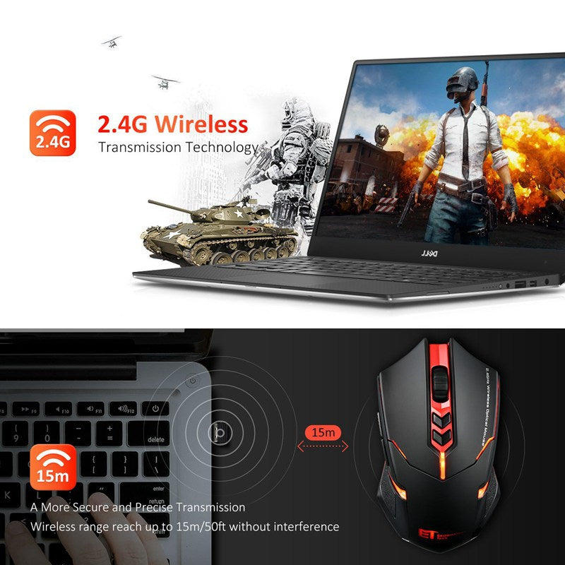 7-Button Silent Wireless Mouse | LED Backlight | 2400 DPI | 2.4GHz | 10m | 8-Min Auto Sleep | Nano USB Receiver | Blue & Red