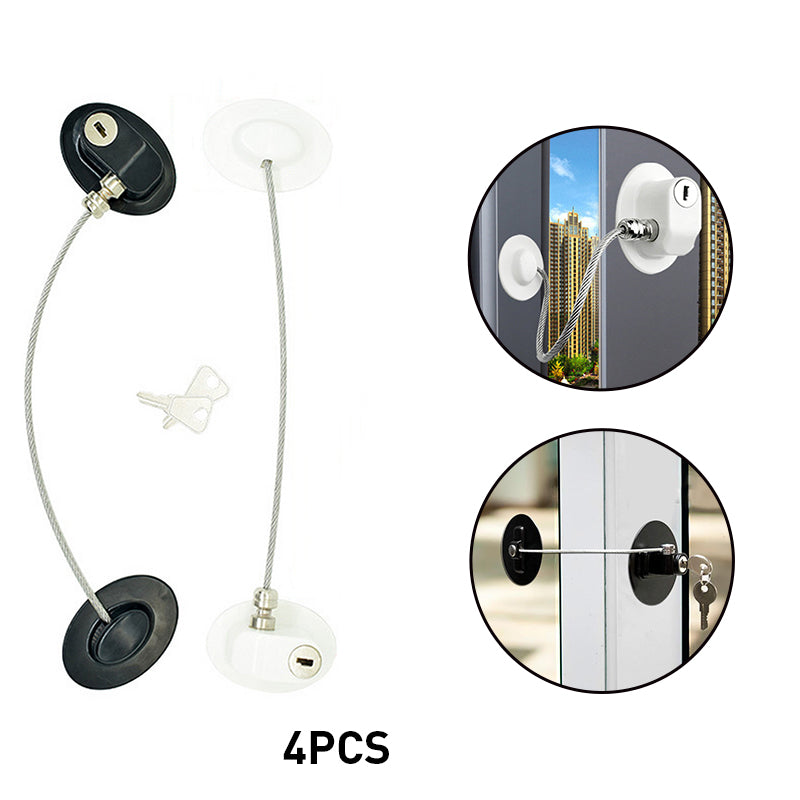 Child Safety Window & Cabinet Chain Lock | Flexible Cable | Adhesive Mount | Black & White | 1–8pcs