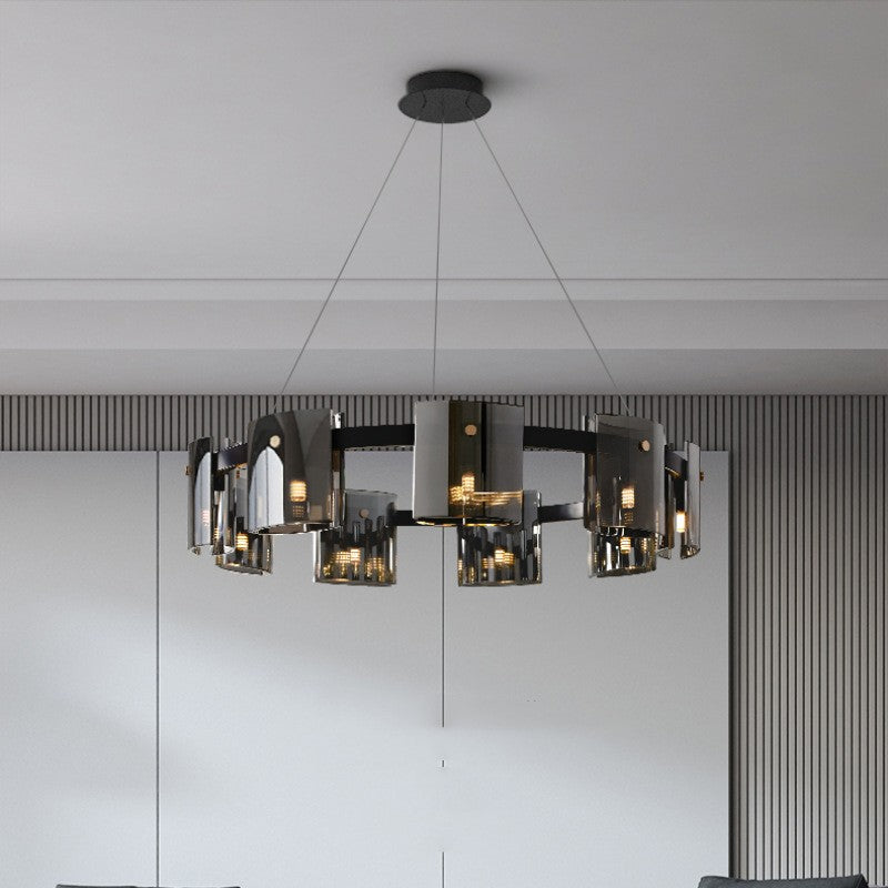Modern Glass Fish-Shape LED Chandelier | 6 & 9 Heads, Amber & Smoke Grey, Tricolor Dimming, 220V, 10-15㎡