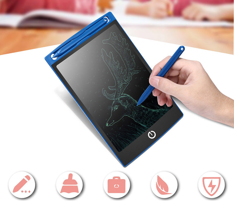 LCD Writing Tablet | Pressure-Sensitive | One-Button Erase | 150×122×7mm | 112g | CR2025 | CE/FCC/RoHS | Black, Blue & Rose Red