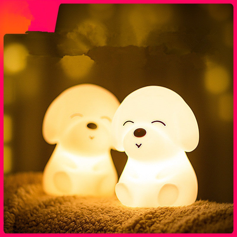 Puppy Silicone LED Night Light | Battery Powered | 30,000hr LED | ≤36V | White | Bedroom, Nursery & Kids Room | Cute Animal Night Lamp | Home, Hotel & Office Decor