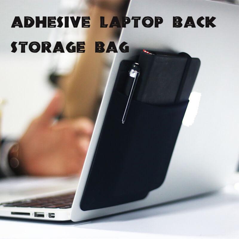 Self-Adhesive Laptop Back Storage Bag | Elastic Lycra | Pen Loop | 15×12cm | Laptop & Tablet | Black