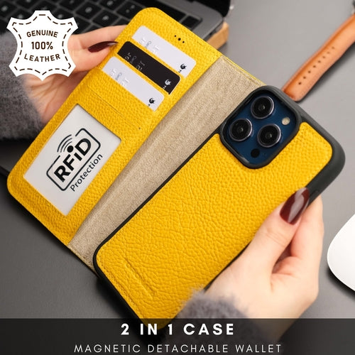Leather MagSafe Wallet Case for iPhone 16 Pro – Full-Grain with RFID Blocking