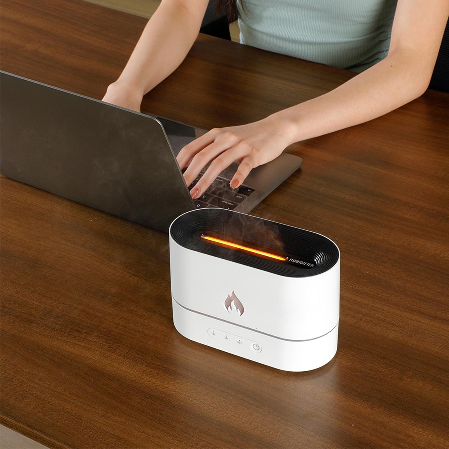 Flame Effect Aromatherapy Humidifier | USB 5W | ≤36dB | 2–8hr Timer | Auto Power-Off | 10m² | Aroma Diffuser | Mood Light | Black & White