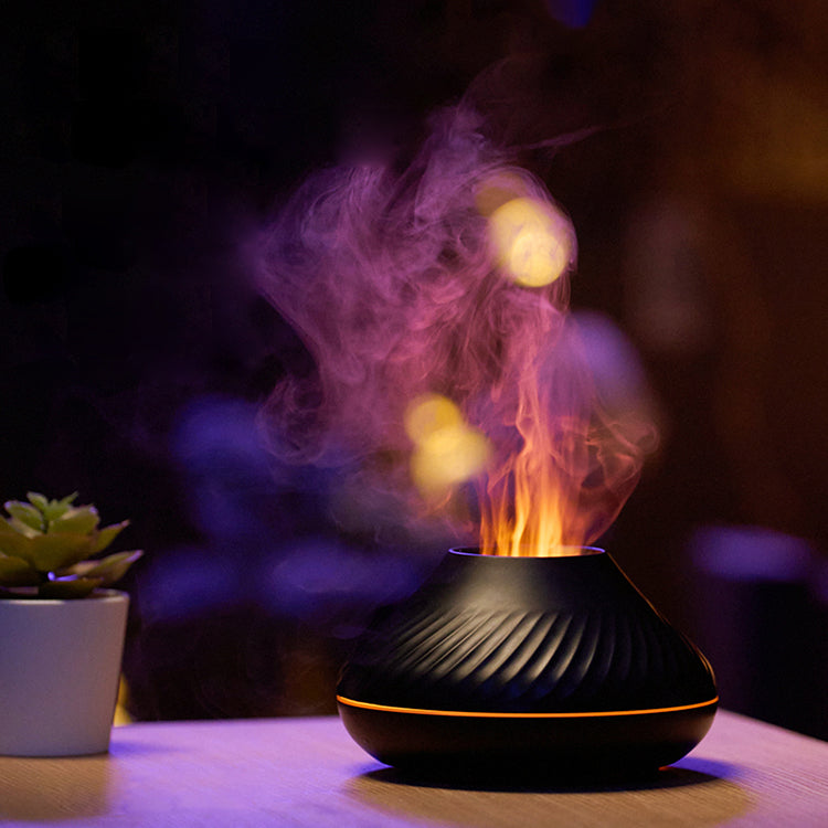 3D RGB Flame Aroma Diffuser & Humidifier | 130ml | 15–20ml/h | 6–9hr | Type-C | Auto Shut-Off | CE/RoHS/FCC | Essential Oil Compatible | Black & White | Bedroom & Office