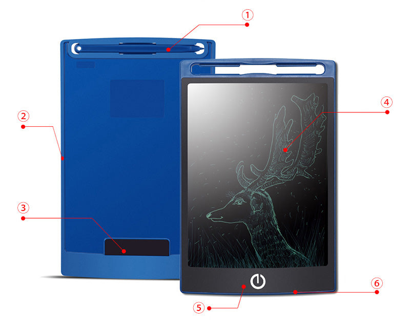 LCD Writing Tablet | Pressure-Sensitive | One-Button Erase | 150×122×7mm | 112g | CR2025 | CE/FCC/RoHS | Black, Blue & Rose Red