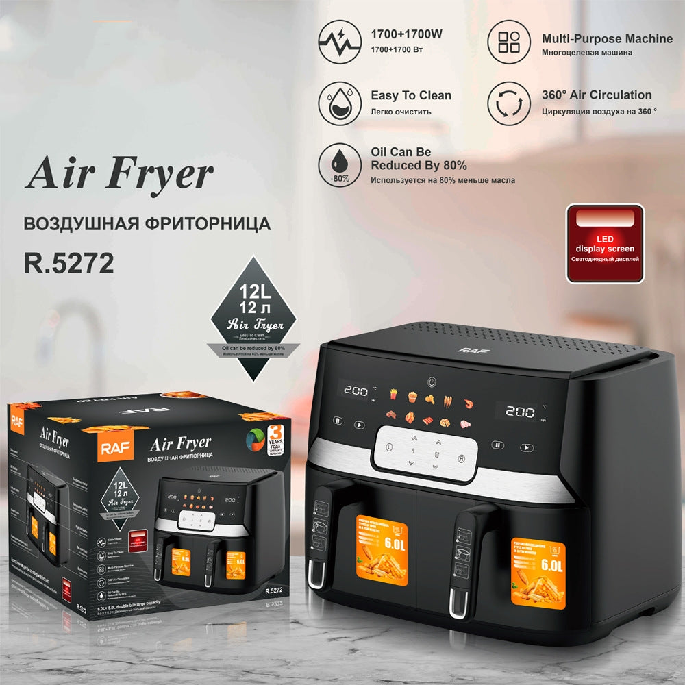 Large Capacity Double-Lining Air Fryer | 1700W, 6L+, Hot Air Convection, 220V, EU Plug, Black
