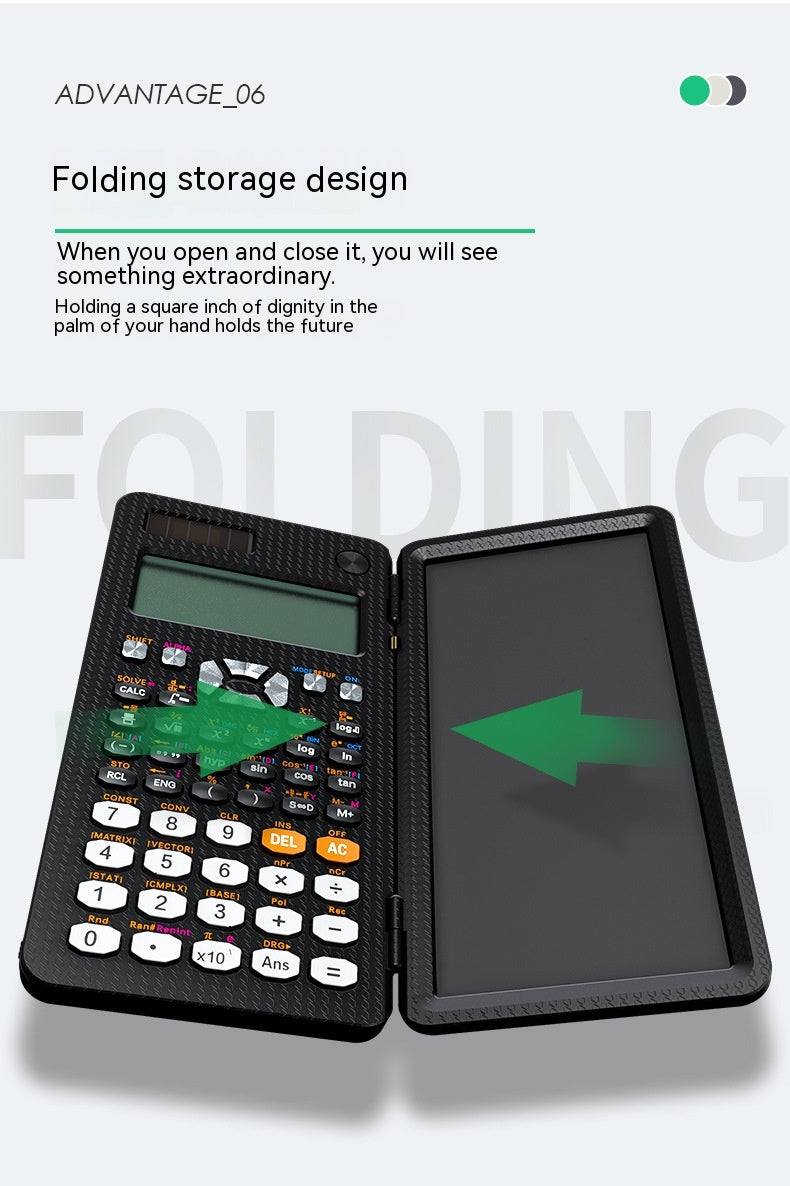 2-in-1 Foldable Scientific Calculator & LCD Writing Tablet | Reusable Notepad | Eye-Care Screen | MS349, ES417 & CNX498 | English & Chinese