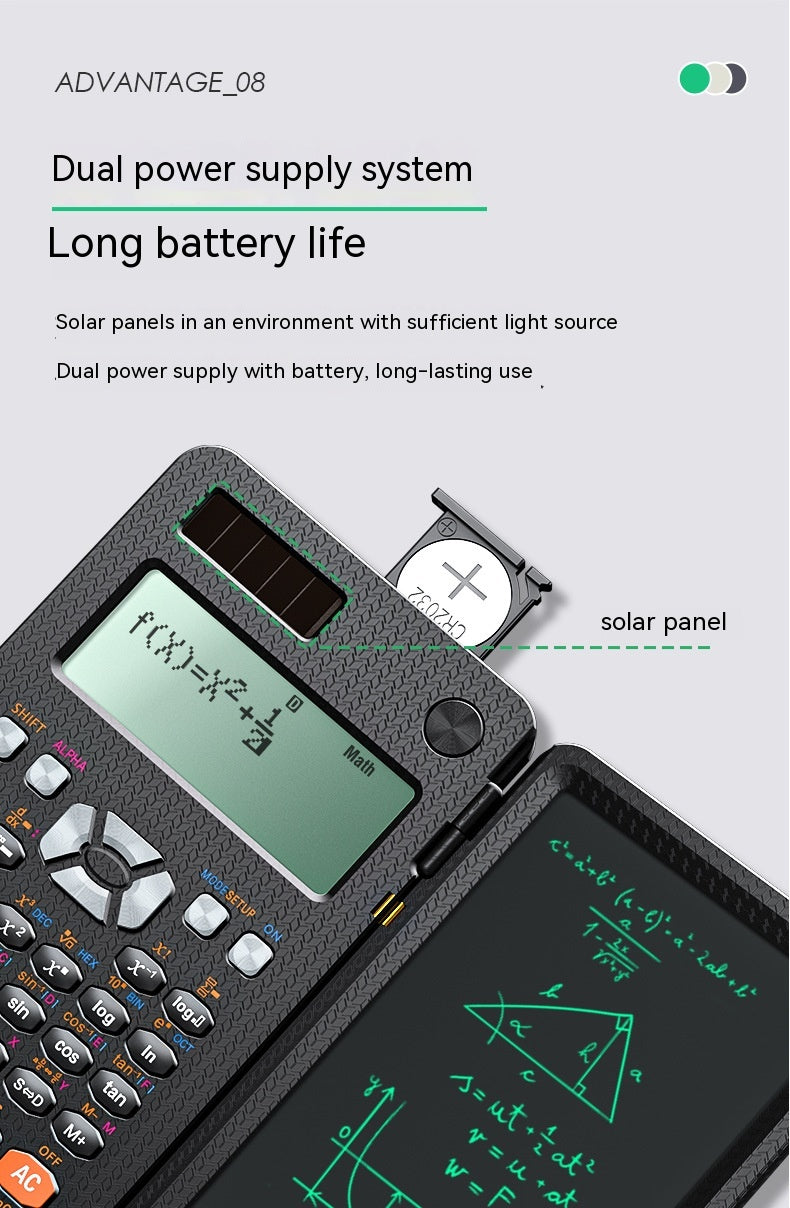 2-in-1 Foldable Scientific Calculator & LCD Writing Tablet | Reusable Notepad | Eye-Care Screen | MS349, ES417 & CNX498 | English & Chinese
