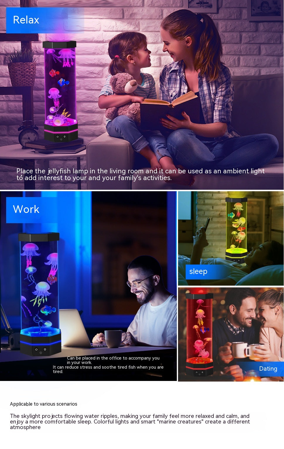 15-Inch Jellyfish Lava Lamp | 36 RGB | 17 Colours | Remote Control | Water Ripple Projector | USB Plug-In | Kids Night Light & Home Decor | Classic Black & Metallic Silver