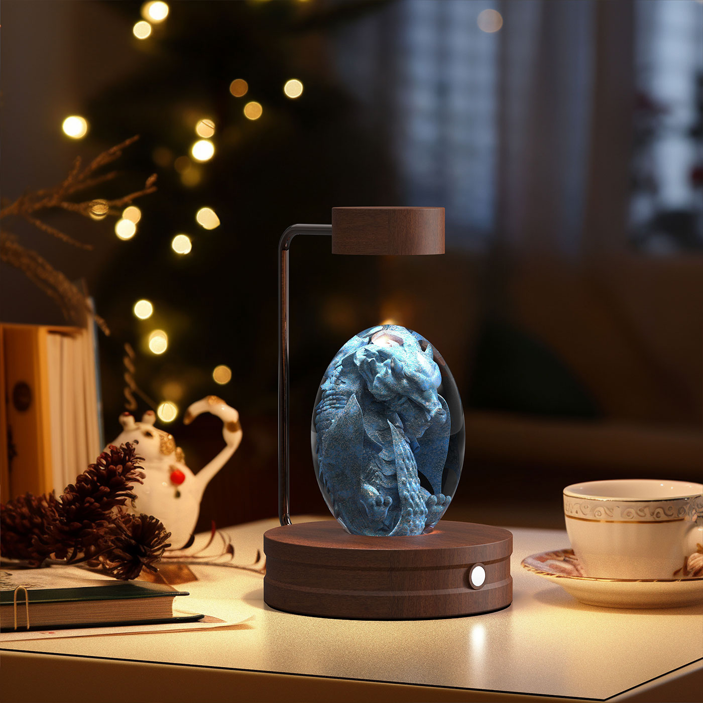 3D Crystal Glass LED Night Light | Touch Switch | USB Rechargeable | Walnut Wood Base | 27 Designs | Dark & Light Wood | Bedroom, Gift & Home Decor