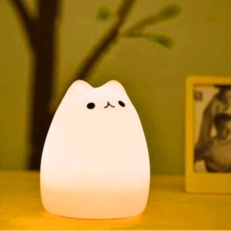 Cat-Shaped Silicone LED Night Light | Touch Sensor | 7-Colour Changing | 15hr Battery | USB & Battery | Kids, Bedroom & Gifting