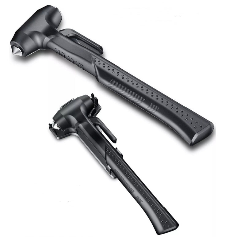 Car Emergency Safety Hammer | Window Breaker & Seatbelt Cutter | ABS + High Carbon Steel | Black & Red