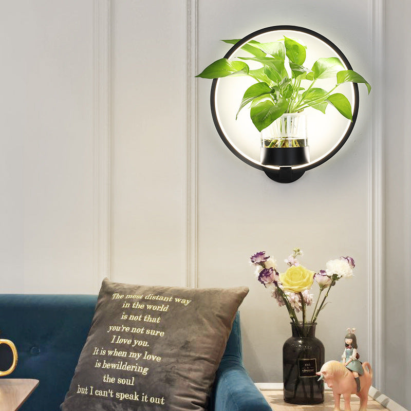 Iron Decorative Wall Lamp with Planter Basket | 18W LED | Round & Square | Natural Light & Tricolor | Black & White | Living Room & Bedroom