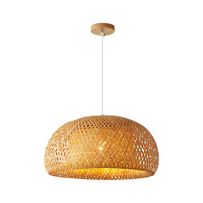 Natural Bamboo Woven E27 Pendant Chandelier | 180×300mm | Universal Voltage | Warm White LED Included | Japanese Wabi-Sabi Style | Restaurant, Tea Room & Home | Brown