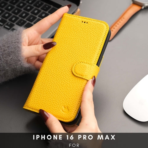 Leather MagSafe Wallet Case for iPhone 16 Pro – Full-Grain with RFID Blocking