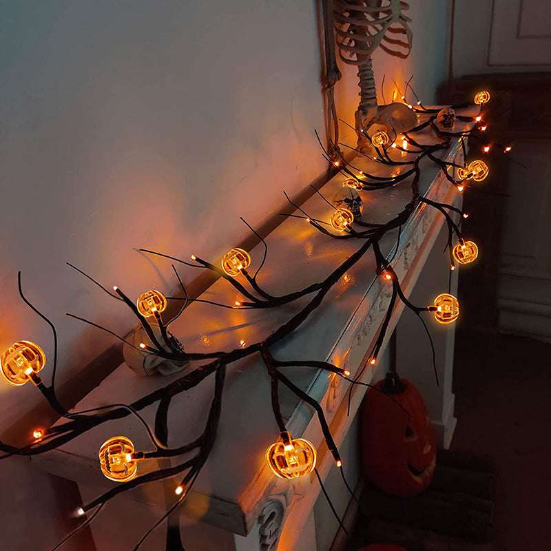 Halloween LED Vine Rattan String Lights | 100 LED | 2m | 4.5V | 50,000hr | Bat & Pumpkin Figures | Indoor & Outdoor | Party, Window & Home Decor | Singles & Bundle Set