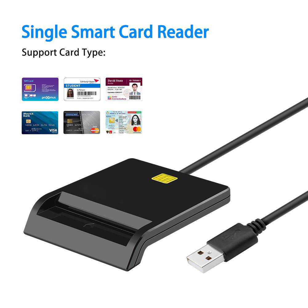 DM-HC65 USB 2.0 Smart Card Reader | ISO 7816 | ID, CAC, SIM, ATM, Bank & Tax Cards | 5V/3V/1.8V | Windows & Mac | Black