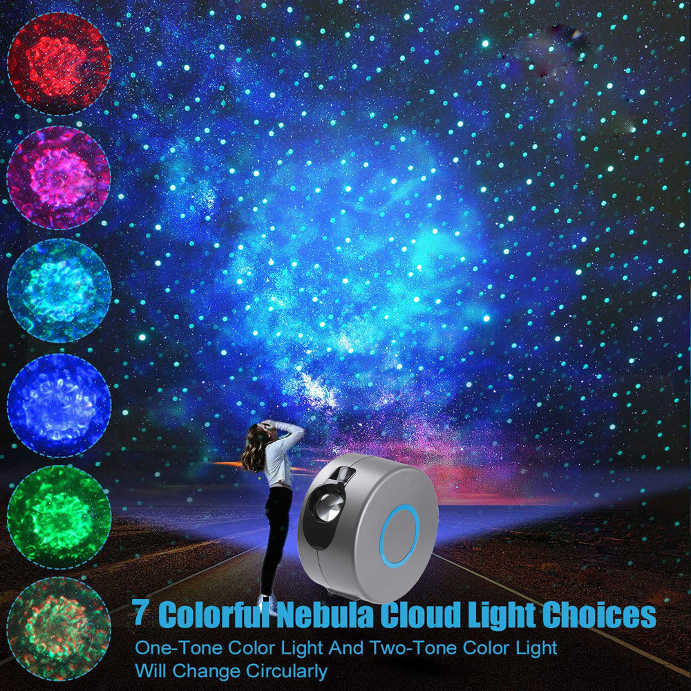 Galaxy Star Projector with Remote Control | 7-Colour | 5W LED | Laser | 20–30m Remote | AU, EU, UK, US & USB | Grey & White | Bedroom & Party Decor