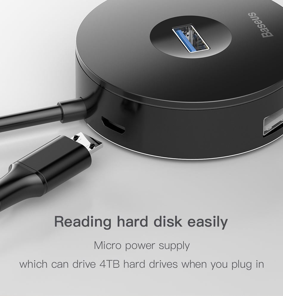 USB 3.0 Hub Adapter | 5Gbps, USB-A & USB-C, Micro USB Power, Compact Round Design | Black & White