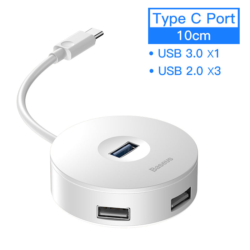 USB 3.0 Hub Adapter | 5Gbps, USB-A & USB-C, Micro USB Power, Compact Round Design | Black & White