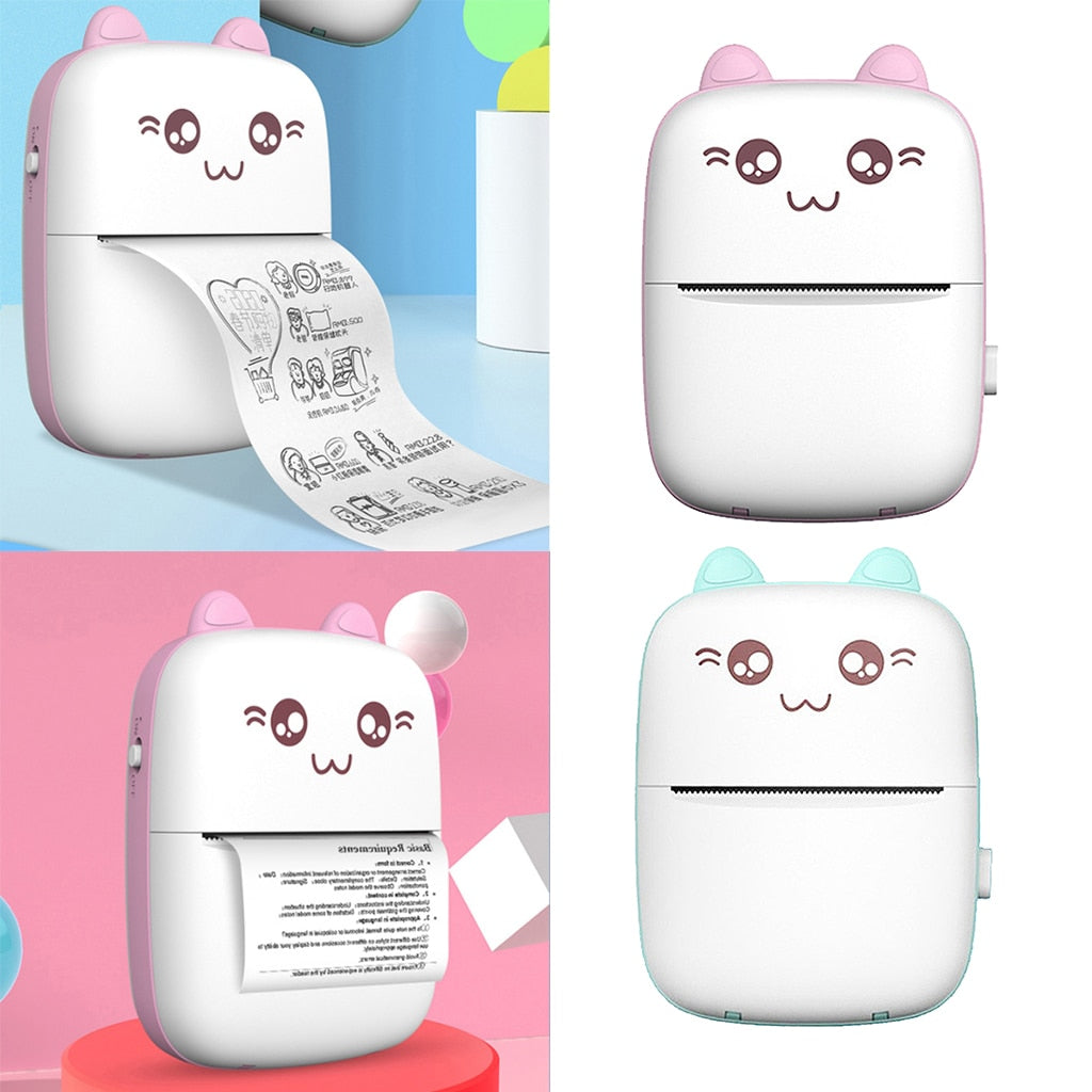 A6 Mini Bluetooth Thermal Printer | 200DPI | 1200mAh | 10mm/s | iOS & Android | Inkless | 11×8×3.5cm | 160g | Green & Pink | Printer & Paper Bundles