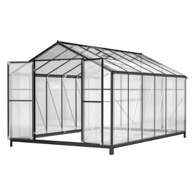 8'×12' Heavy-Duty Polycarbonate Walk-In Greenhouse | Aluminum Frame, UV Guard, Double Doors, Gutter System, Black