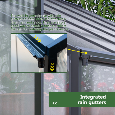 8'×12' Heavy-Duty Polycarbonate Walk-In Greenhouse | Aluminum Frame, UV Guard, Double Doors, Gutter System, Black