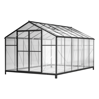 8'×12' Heavy-Duty Polycarbonate Walk-In Greenhouse | Aluminum Frame, UV Guard, Double Doors, Gutter System, Black