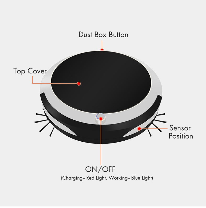 Automatic Robot Vacuum Cleaner | 8W | 2400mAh | 350ml Dustbin | <50dB | 150m² Coverage | 6hr Charge | 27×27×6.5cm | EU & US Plug | Smart Home Floor Cleaning