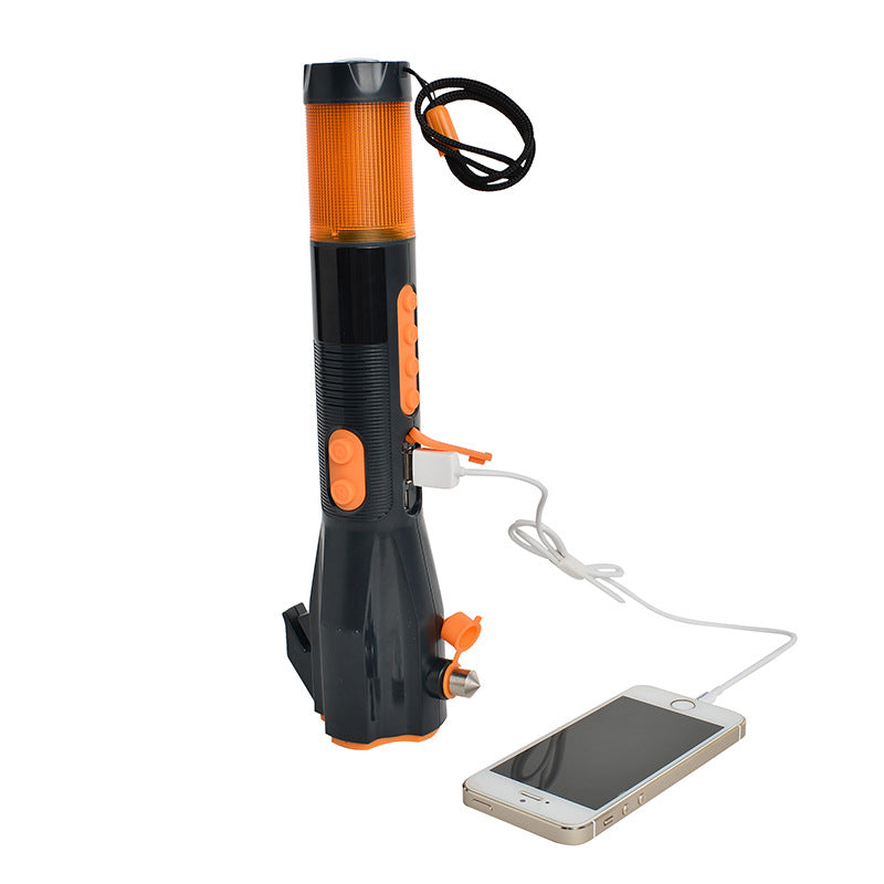 8-in-1 Emergency Car Safety Hammer | Window Breaker, Seatbelt Cutter, Hand-Crank Charger, AM/FM Radio, LED Light | Orange