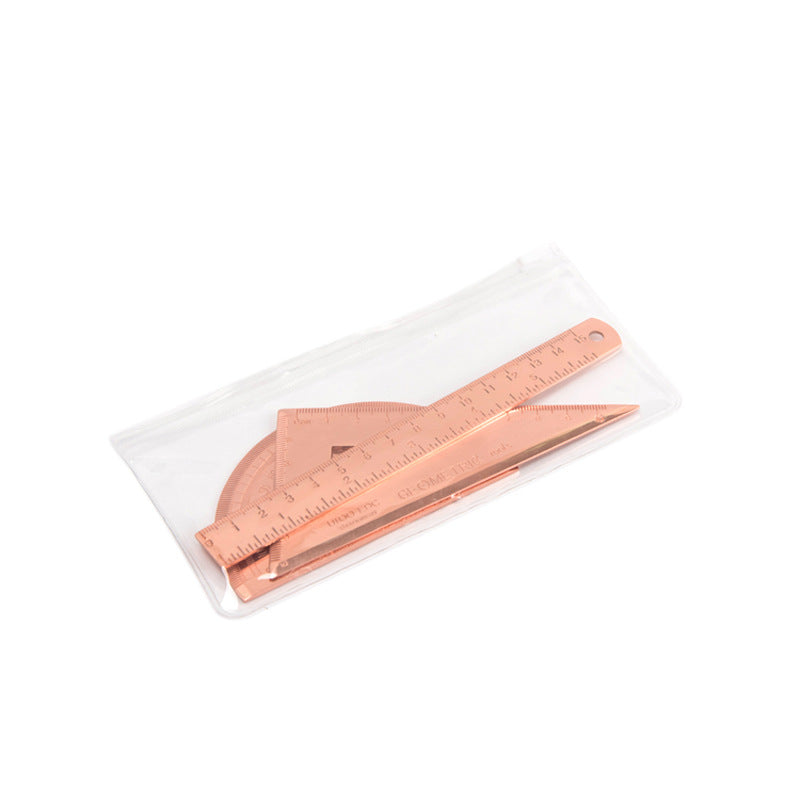 Stainless Steel Ruler Set | 15cm Ruler, Protractor & Square | Rose Gold & Yellow | School & Office