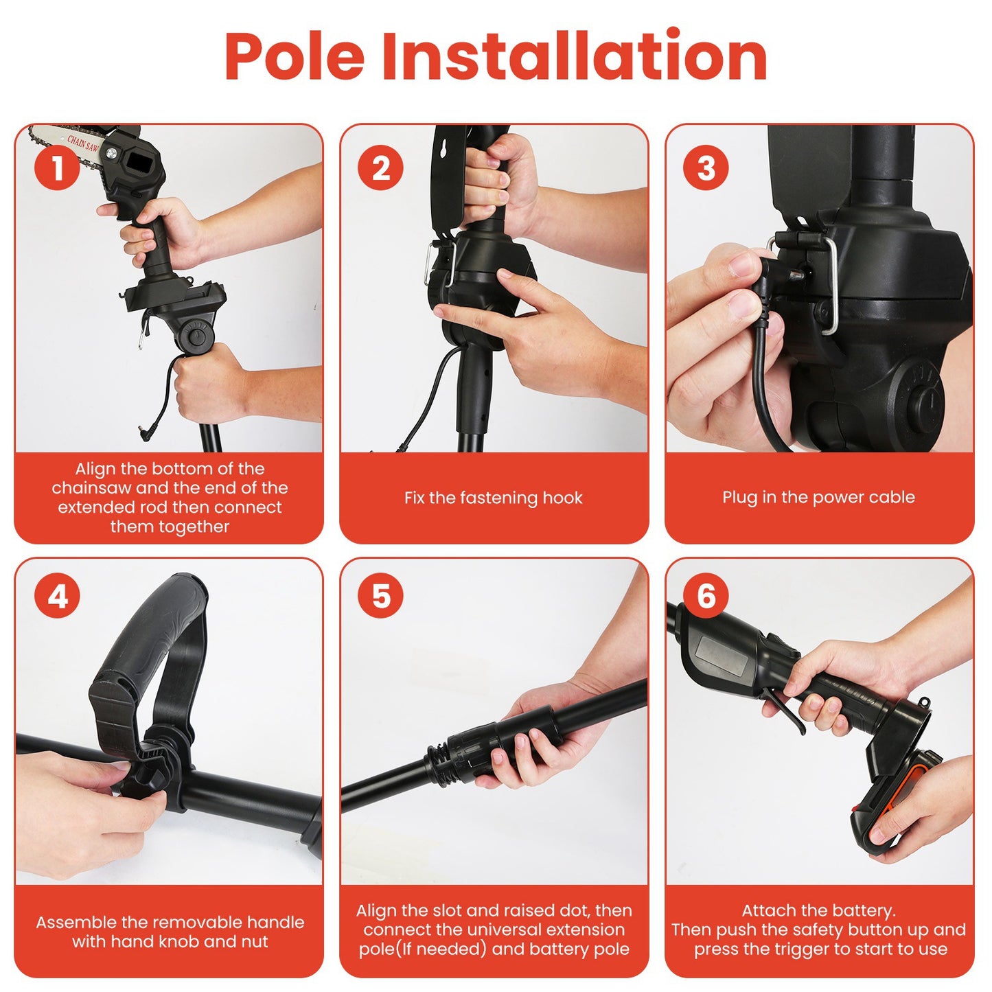 3-in-1 Cordless Pole Saw, Mini Chainsaw & Grass Trimmer | 21V, 18,000 RPM, Adjustable 13"-75", 2 Batteries