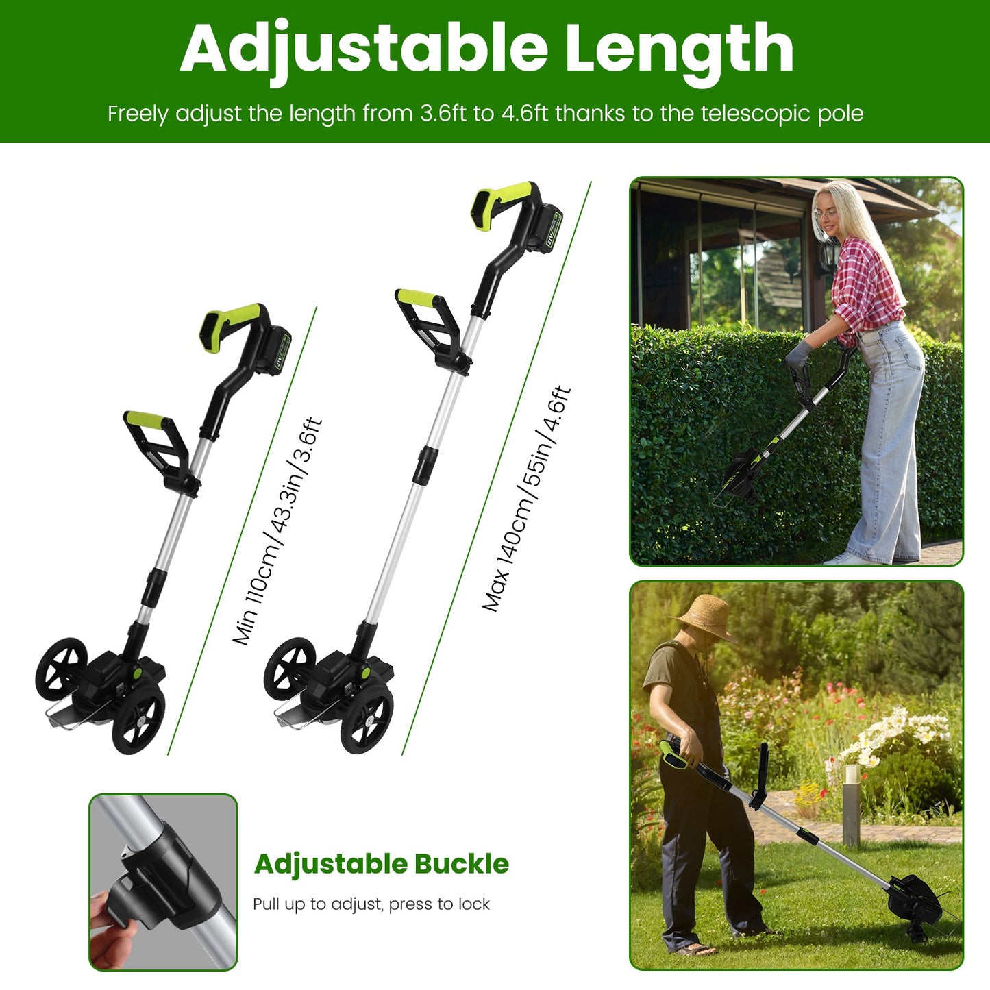 21V Cordless Brushless Grass Trimmer & Weed Edger | 16,800 RPM, 3-Blade Types, 2 Batteries, Telescopic Pole