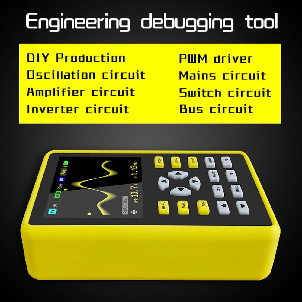 ADS5012H 100MHz Digital Oscilloscope | 500MS/s, 2.4" IPS, 5000mAh Battery, USB, Waveform Storage