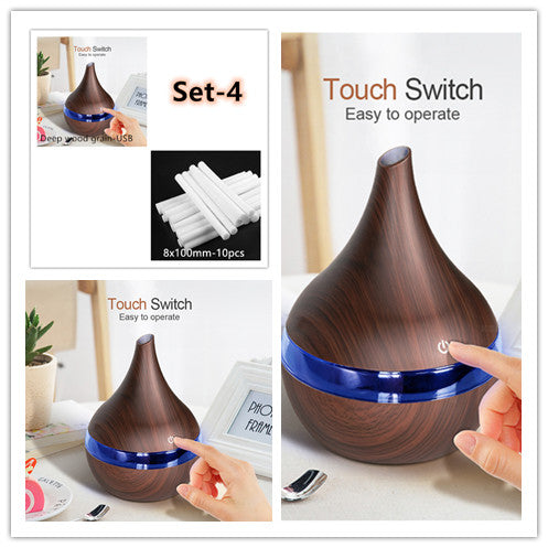 Ultrasonic LED Essential Oil Diffuser & Humidifier | Wood Grain | <1L | USB | ABS+PP | Single & Bundle Sets