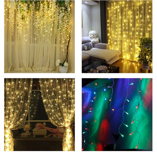 LED Curtain Fairy Lights | 3×3m | 304 LEDs | Remote Control | EU 220V & US 110V | Blue, Warm White, White & Colourful | Party, Wedding & Home Decor