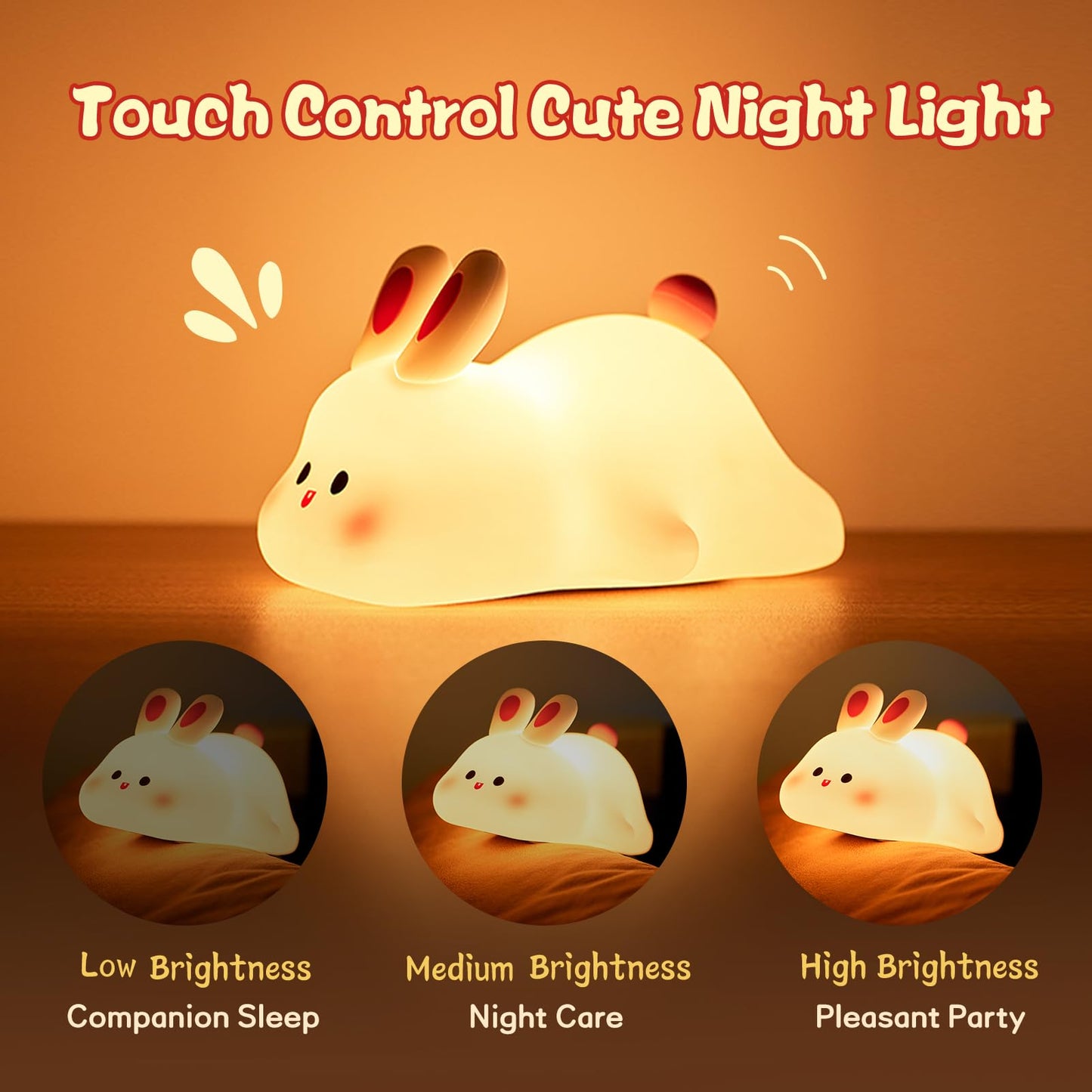 Cute Silicone Animal Night Light for Kids | Touch | 3 Brightness | 30-Min Timer | 1200mAh | Type-C | 6–8hr | 143×109×85mm | Bunny & Duck | Bedroom & Nursery Gift