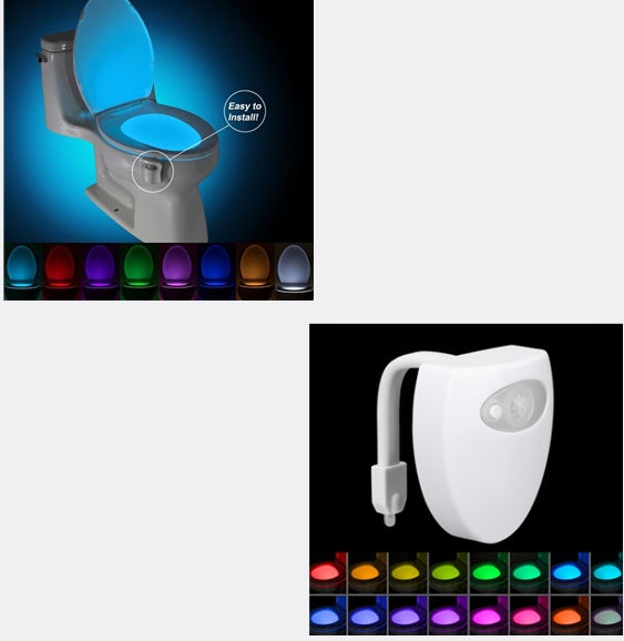 Motion Sensor Toilet Night Light | 8 & 16 Colours | PIR | Light-Sensitive | 3×AAA Battery | 6.5×7cm | Fits Any Toilet | Bedroom & Bathroom Safety Light
