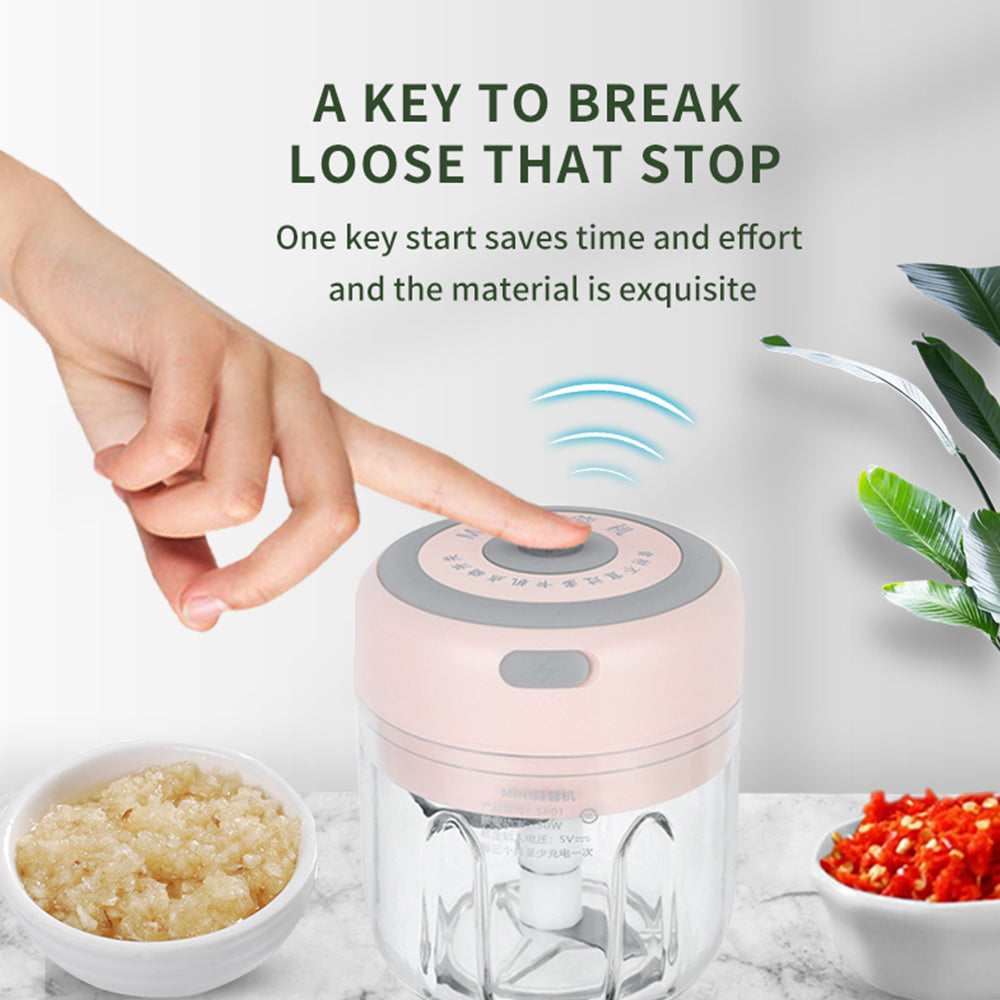 Mini Electric USB Rechargeable Garlic & Food Chopper | 30W | 1200mAh | BPA-Free | Stainless Steel Blade | 100ml, 250ml & 350ml | Green, Pink & White | Kitchen Tool