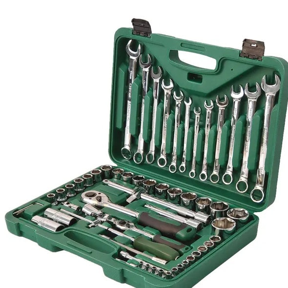 61-Piece Mechanics Socket Tool Set | 1/4" & 1/2" Drive, 90-Tooth Ratchet, Chrome Vanadium, Auto Repair