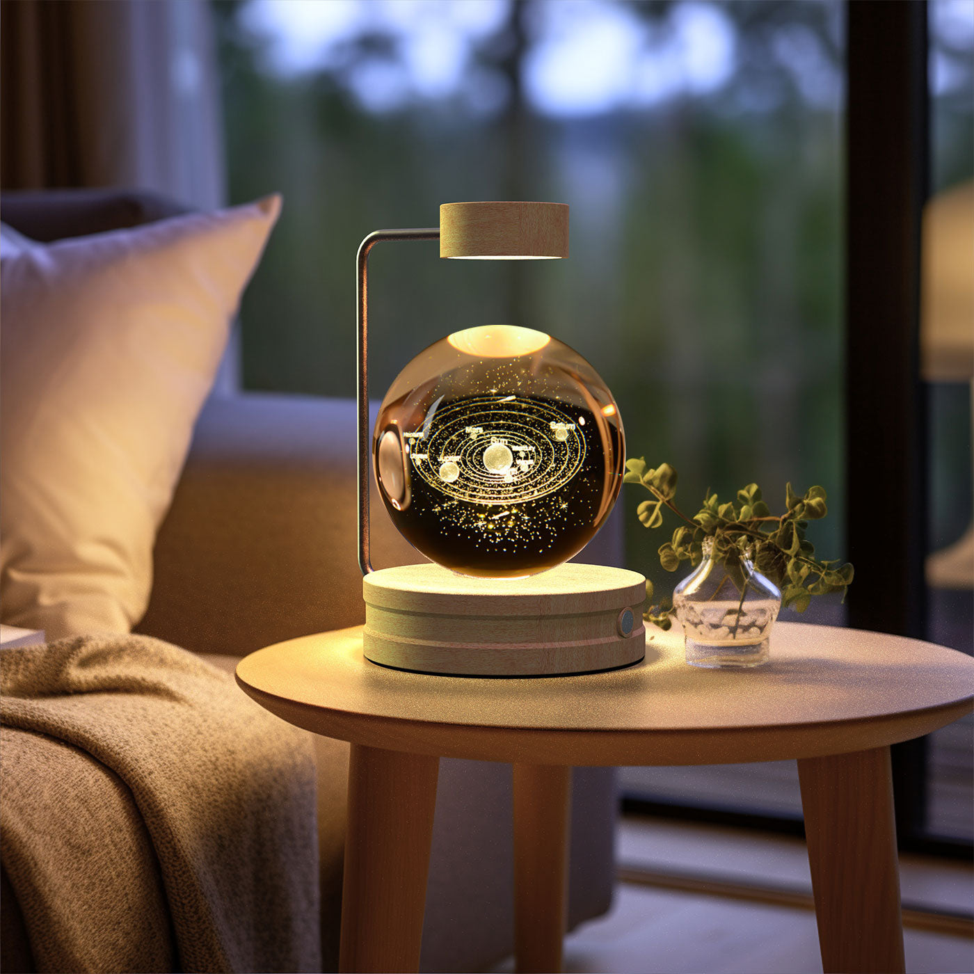 3D Crystal Glass LED Night Light | Touch Switch | USB Rechargeable | Walnut Wood Base | 27 Designs | Dark & Light Wood | Bedroom, Gift & Home Decor