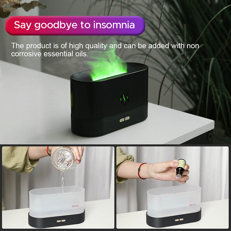 RGB Flame Ultrasonic Aromatherapy Humidifier & Essential Oil Diffuser | 7 Colours | 180ml | 9–12hr | USB | Black & White