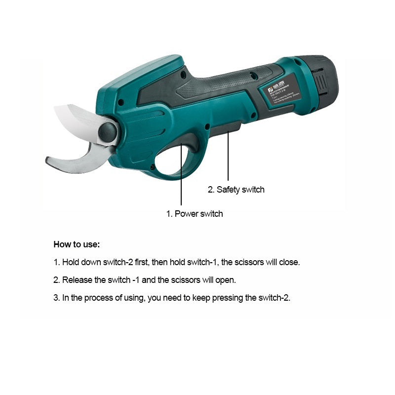 7.2V Electric Pruning Shears with Telescopic Pole | 25mm Cut, 1.5-2m Extension, Rechargeable Garden Tool