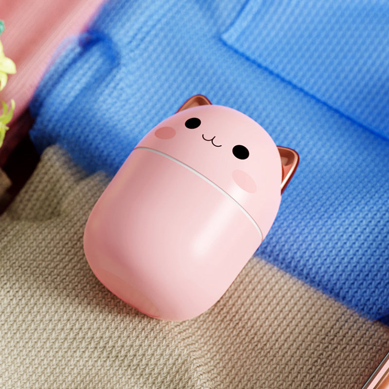 Cute Cat Mini USB Humidifier & Aroma Diffuser | Ultra-Silent | Cool Mist | LED | Electroplated ABS | Green, Pink & White