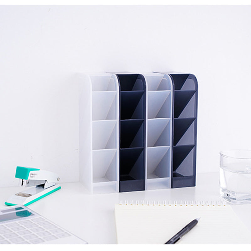 Desk Pen Holder & Stationery Organiser | Cylinder & Divided Grid | Study Desk Storage | Bookshelf Decor