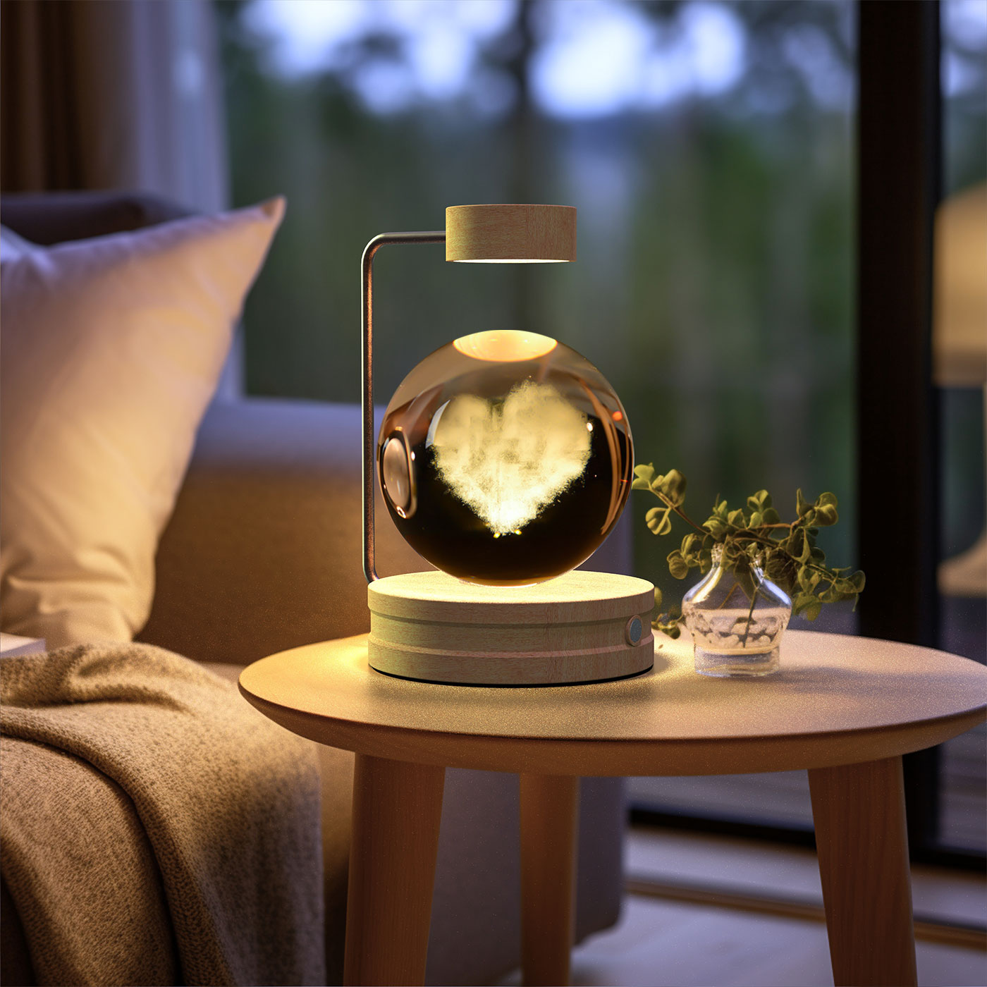3D Crystal Glass LED Night Light | Touch Switch | USB Rechargeable | Walnut Wood Base | 27 Designs | Dark & Light Wood | Bedroom, Gift & Home Decor
